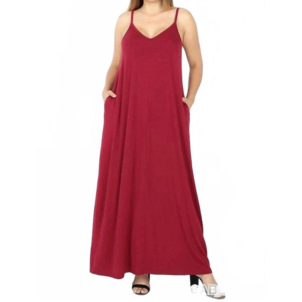 NEW Zenana Cabernet Burgundy Red Adjustable Strap Maxi Dress  Small